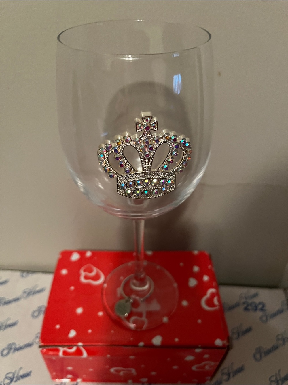 The Queens Jewels wine glass with stunning Bling .